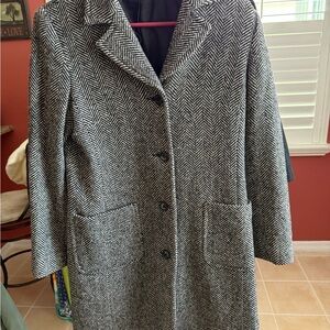 Women's Black and White Herringbone Coat